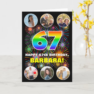 67e Verjaardag: Leuke Regenboog #, Aangepaste Naam Kaart