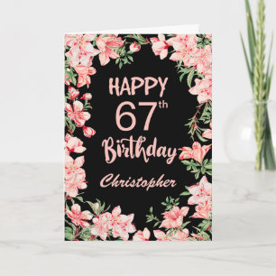 67e verjaardag Roze Waterverf Floral Black Kaart
