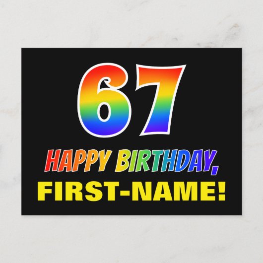 67e verjaardag: Vet, Vun, Eenvoudig, Regenboog 67 Briefkaart (Voorkant)