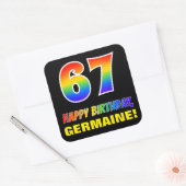 67e verjaardag: Vet, Vun, Eenvoudig, Regenboog 67 Vierkante Sticker (Envelop)