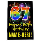 67e verjaardag: Vuurwerk Fun Pattern + Regenboog 6 Medium Cadeauzakje (Voorkant)