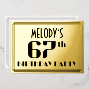 67e verjaardagsfeestje: Art Deco-look “67” en naam Folie Uitnodiging