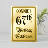 67th Birthday Party — Elegant Script + aangepaste  Folie Uitnodiging (Staand Voorkant)