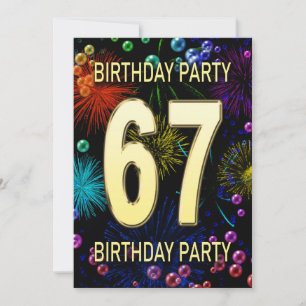 67th Birthday Party Invitation Fireworks Bubbles Kaart