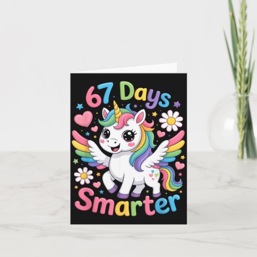 67th Day Of School 67 Days Smarter Unicorn Teacher Kaart (Voorkant)