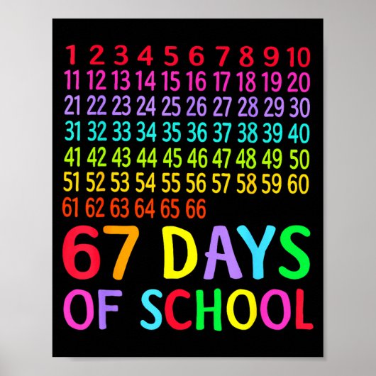 67th Day Of School Teacher Kids 67 Math Numbers 10 Poster (Voorkant)