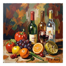 68,66 x 68,66 Stilleven Wijn Fruit Foto Afdruk