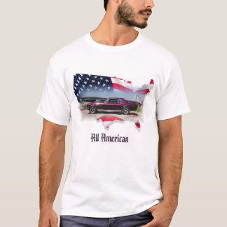 68 Mustang Coupe over de Amerikaanse vlag T-shirt