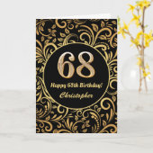 68e Birthday Black en Gold Floral Pattern Kaart (Gele Bloem)