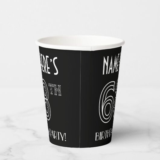 68e verjaardag: Art Deco Style + aangepaste naam Papieren Bekers (Rechts)