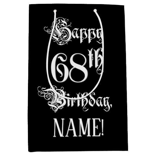 68e verjaardag: Fancy, elegant script + aangepaste Medium Cadeauzakje (Voorkant)