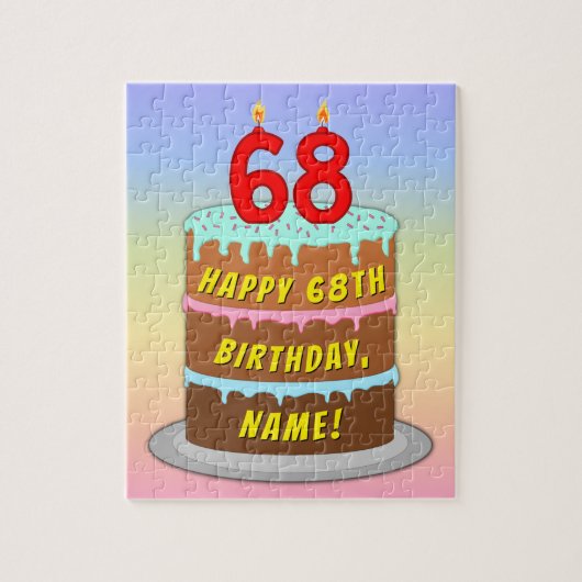 68e verjaardag: Fun Cake and Candles + Custom Name Legpuzzel (Verticaal)