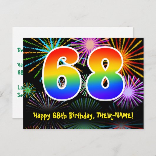68e verjaardag - Fun Fireworks Pattern + Rainbow 6 Briefkaart (Voorkant / Achterkant)
