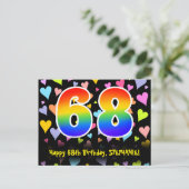 68e verjaardag: Fun Hearts-patroon, Regenboog 68 Briefkaart (Staand voorkant)
