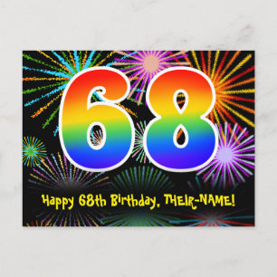 68e Verjaardag – Leuk Vuurwerk Patroon + Regenboog Briefkaart