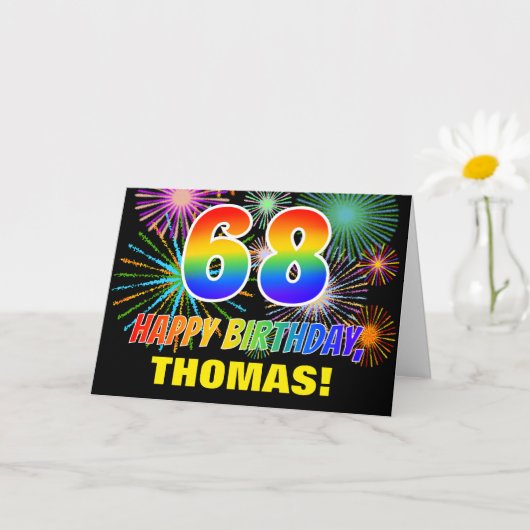 68e verjaardag: Vet, vuurwerk, regenboog 58 Kaart (Kleine Plant)