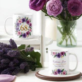 68ème Anniversaire Mug - Couronne florale avec num