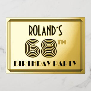 68ste verjaardag — Art Deco Style "68" en naam Folie Uitnodiging
