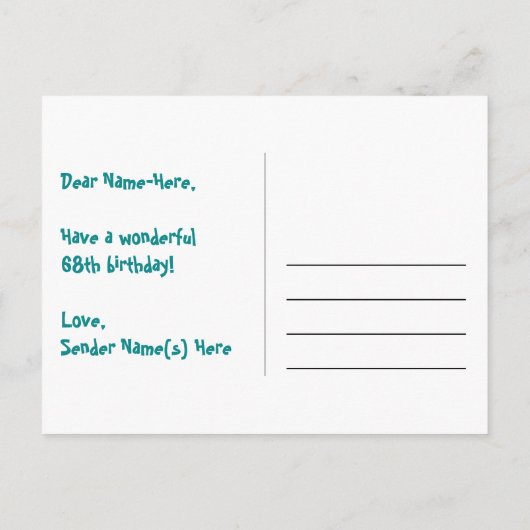 68ste verjaardag: Fun Stars Pattern, Rainbow 68, N Briefkaart (Achterkant)