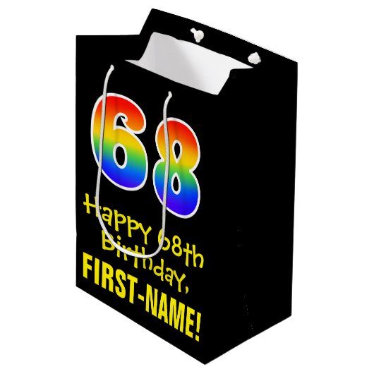 68ste verjaardag: Leuk, Vet, Kleurrijk, Regenboog  Medium Cadeauzakje (Voorkant Gekanteld)