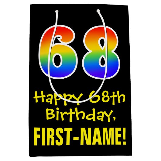68ste verjaardag: Leuk, Vet, Kleurrijk, Regenboog Medium Cadeauzakje (Voorkant)