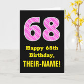 68ste verjaardag: roze strepen en harten "68" + na kaart (Gele Bloem)
