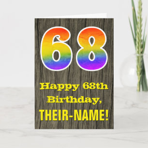 68ste verjaardag: Rustic Faux Wood Kijk, regenboog Kaart