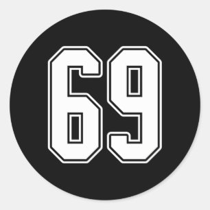 69 witte omtrek nummer 69 sport fan jersey stijl ronde sticker