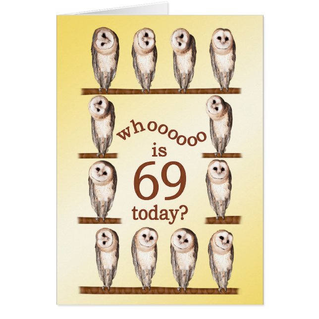 69e anniversaire, Curious owls card. (Devant)