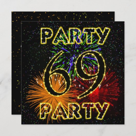 69e anniversaire invitation avec feux d'artifice (Devant / Derrière)