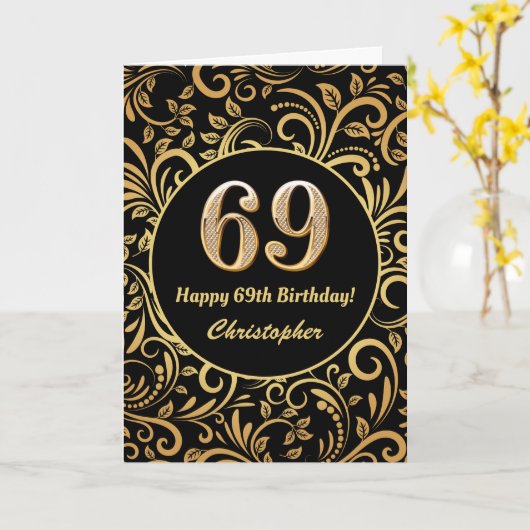 69e anniversaire Modèle floral noir et or (Fleur jaune)