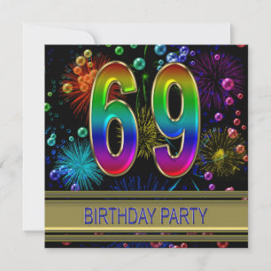 69e fête d'anniversaire Invitation avec bulles