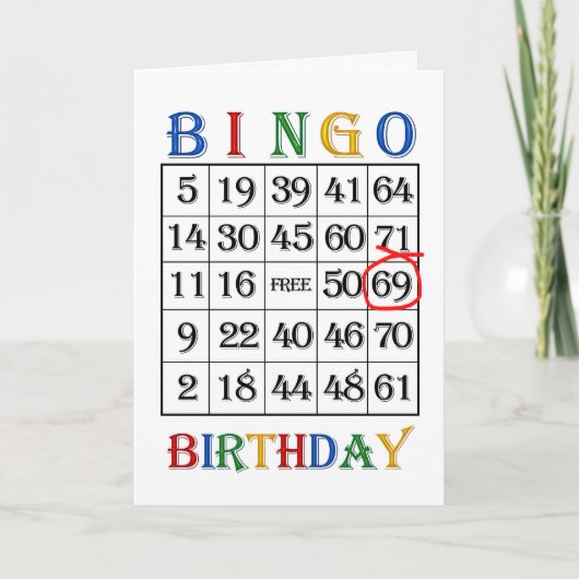 69e verjaardag Bingo kaart (Voorkant)