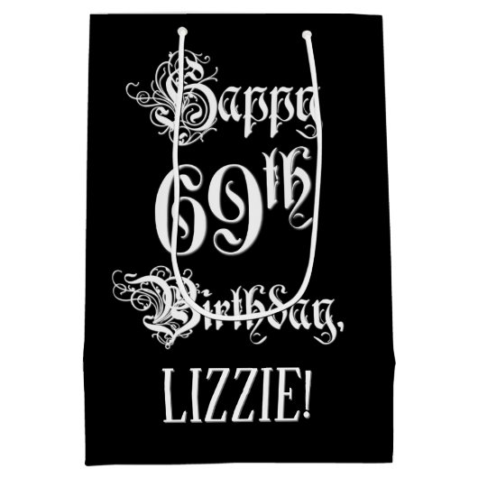 69e verjaardag: Fancy, elegant script + aangepaste Medium Cadeauzakje (Achterkant)