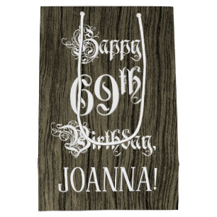 69e verjaardag: Fancy, namaak houten uitzicht + aa Medium Cadeauzakje