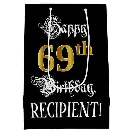 69e verjaardag ~ Fancy script; Faux Gold look; naa Medium Cadeauzakje (Achterkant)