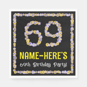 69e verjaardag: Floral Flowers Number, Custom Name Servet