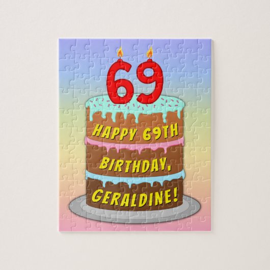 69e verjaardag: Fun Cake and Candles + Custom Name Legpuzzel (Verticaal)