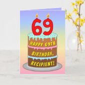 69e verjaardag — Fun Cake & Candles, w/ Eigen naam Kaart (Gele Bloem)