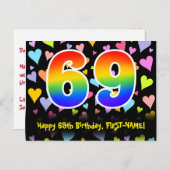 69e verjaardag: Fun Hearts Pattern, Rainbow 69 Briefkaart (Voorkant / Achterkant)