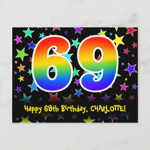 69e Verjaardag: Fun Sterren Patroon, Regenboog 69, Briefkaart