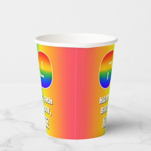 69e verjaardag: kleurrijk, vun regenboogpatroon #  papieren bekers (Rechts)