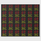 69e verjaardag: Rode digitale klokstijl "69" + naa Cadeaupapier (Vlak)