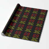 69e verjaardag: Rode digitale klokstijl "69" + naa Cadeaupapier (Uitgerold)