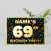 69e verjaardag van de geboorte - Fun, kleurrijk st Folie Uitnodiging (Staand Voorkant)