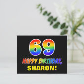 69e verjaardag: Vet, Leuk, Eenvoudig, Regenboog 69 Briefkaart (Staand voorkant)