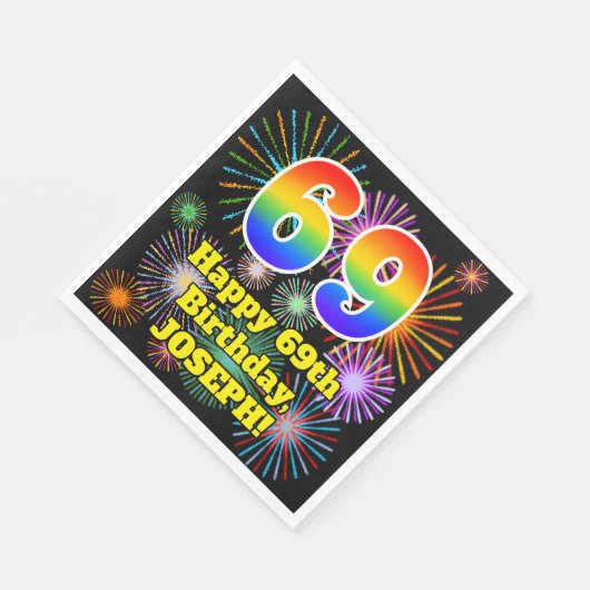 69e verjaardag: Vuurwerk Fun Pattern + Regenboog 6 Servet (Hoek)