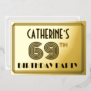 69e Verjaardagsfeest — Art Deco stijl “69” & Naam Folie Uitnodiging