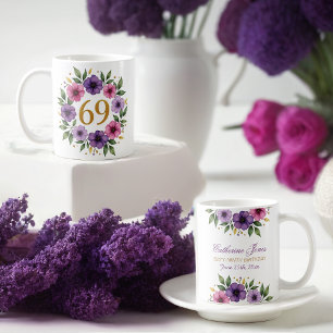 69ème Anniversaire Mug - Couronne florale avec num