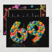 69ste verjaardag, met bubbels en ballen kaart (Voorkant / Achterkant)